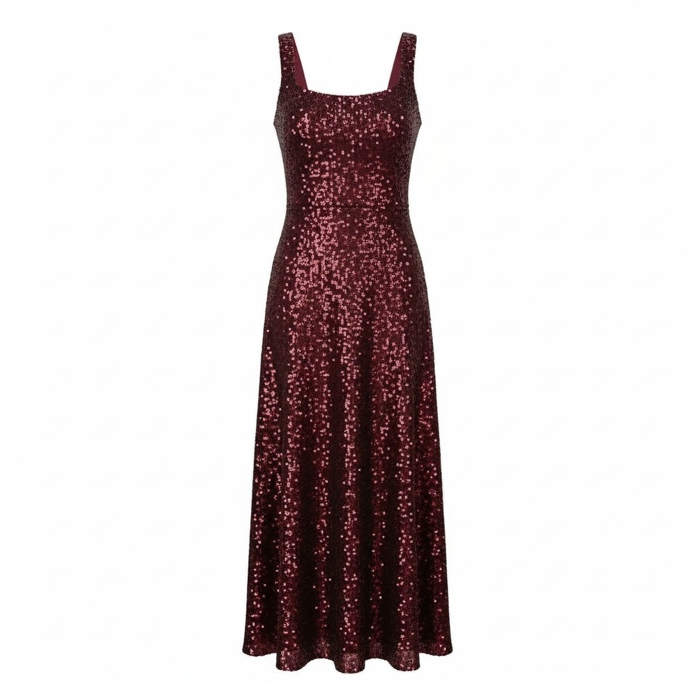 Laundry by Shelli Segal Sequin Midi Dress Sz 10 Wine Cocktail Glamour Formal